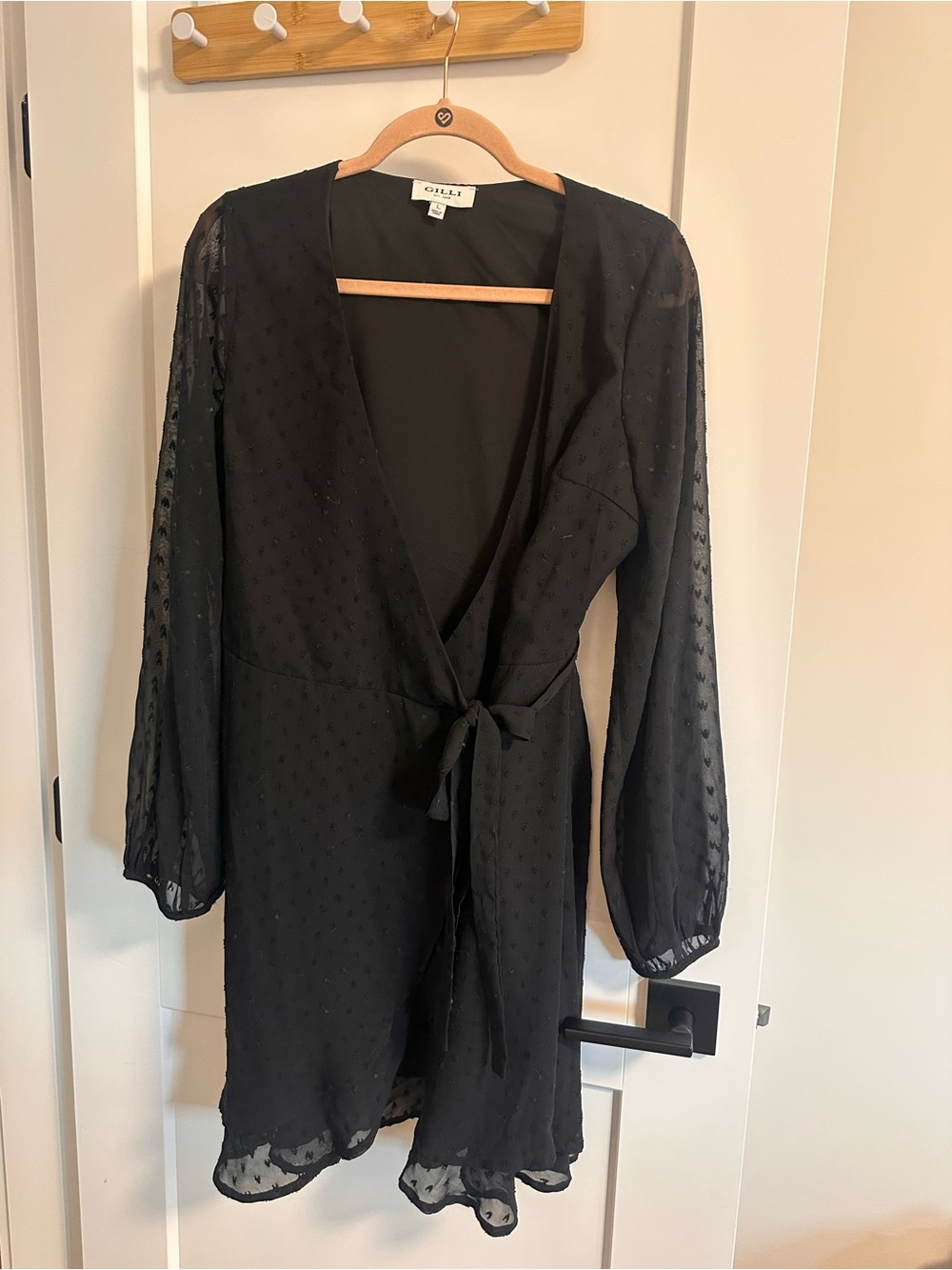 Black Sheer dot Wrap dress - Black